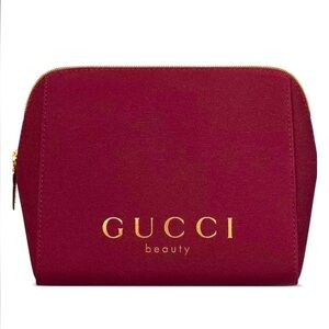 Gucci Beauty Makeup Bag Pouch Burgundy Logo Small Authentic Luxury New